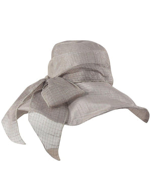 Breezy Silver-Tone Thread Large Ribbon Bow Shapeable Floppy Sun Hat