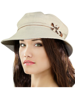 Safari Bow Tie Button Foldable Bucket Sun Hat - Tan