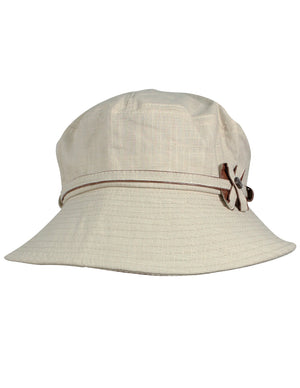 Safari Bow Tie Button Foldable Bucket Sun Hat - Tan