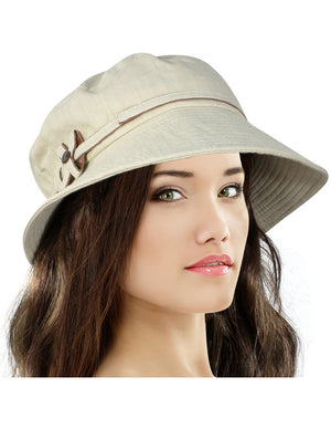 Safari Bow Tie Button Foldable Bucket Sun Hat - Tan