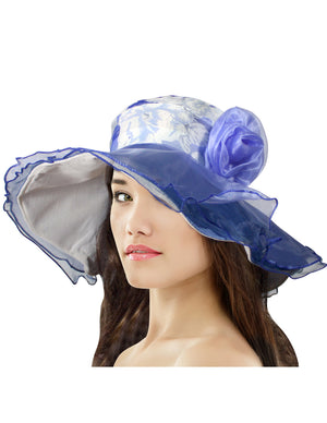 Elegant Floral Crown Large Flower Double Layer Chiffon Brim Sun Hat