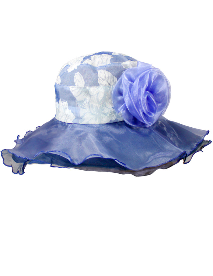 Elegant Floral Crown Large Flower Double Layer Chiffon Brim Sun Hat