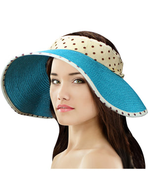 Straw Polka Dot Ribbon Rollable Wide Brim Sun Hat Visor