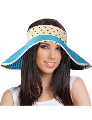 Straw Polka Dot Ribbon Rollable Wide Brim Sun Hat Visor