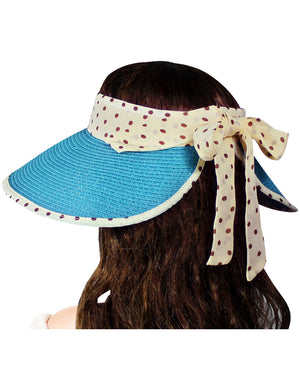 Straw Polka Dot Ribbon Rollable Wide Brim Sun Hat Visor