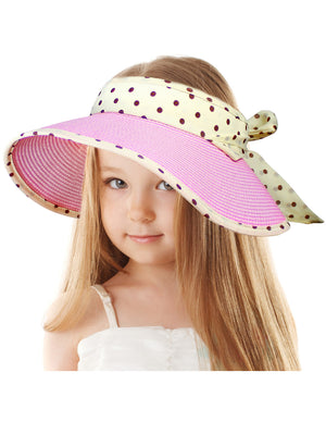 Straw Polka Dot Ribbon Rollable Wide Brim Sun Hat Visor