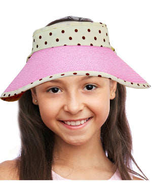 Straw Polka Dot Ribbon Rollable Wide Brim Sun Hat Visor