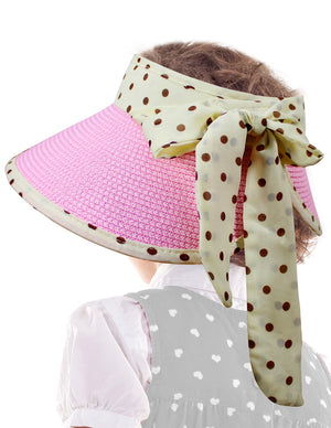 Straw Polka Dot Ribbon Rollable Wide Brim Sun Hat Visor