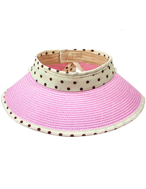 Straw Polka Dot Ribbon Rollable Wide Brim Sun Hat Visor