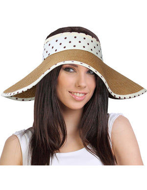 Straw Polka Dot Ribbon Rollable Wide Brim Sun Hat Visor