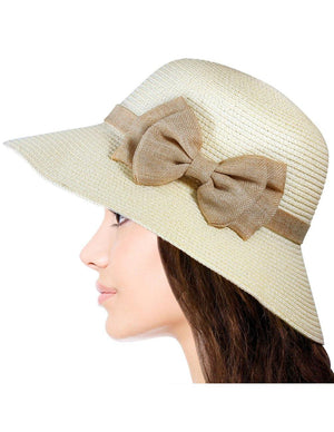 Casual Style Bow Dome Foldable Straw Bucket Sun Hat