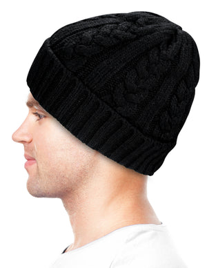 Men's Cable Knit/Slouchy Style/Dual-Layer Beanie, Soft & Warm Hat