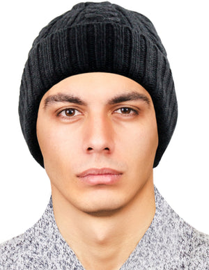 Men's Cable Knit/Slouchy Style/Dual-Layer Beanie, Soft & Warm Hat