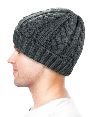 Men's Cable Knit/Slouchy Style/Dual-Layer Beanie, Soft & Warm Hat