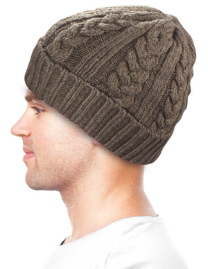 Men's Cable Knit/Slouchy Style/Dual-Layer Beanie, Soft & Warm Hat
