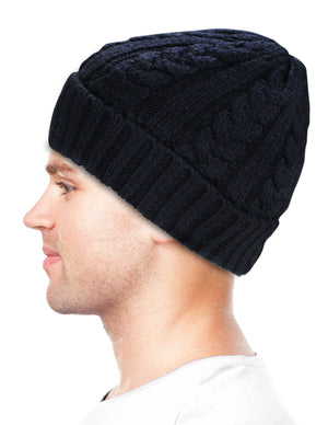 Men's Cable Knit/Slouchy Style/Dual-Layer Beanie, Soft & Warm Hat