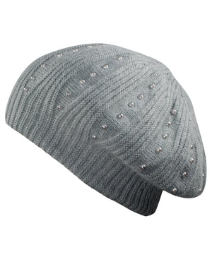 Pearl Accented Angora Blend Dual Layer Slouch Beanie Hat