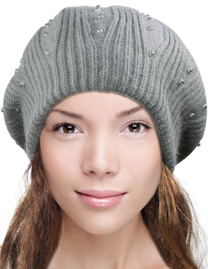 Pearl Accented Angora Blend Dual Layer Slouch Beanie Hat