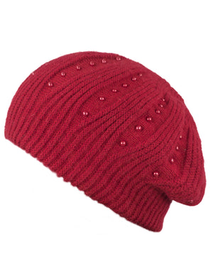 Pearl Accented Angora Blend Dual Layer Slouch Beanie Hat