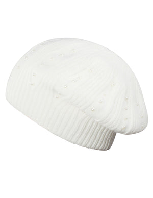 Pearl Accented Angora Blend Dual Layer Slouch Beanie Hat