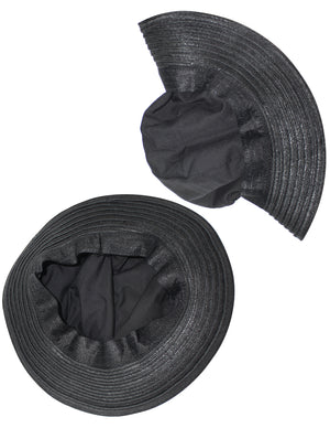 Stripe Flower Black Straw Brim Sun Hat - Gray