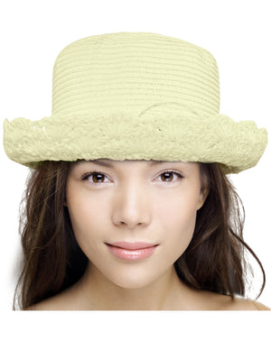 Crochet Brim String Bow Straw Summer Sun Hat