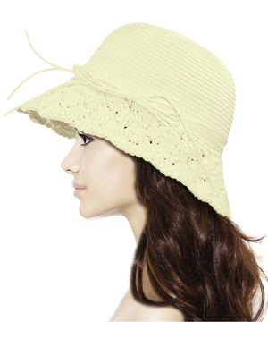 Crochet Brim String Bow Straw Summer Sun Hat