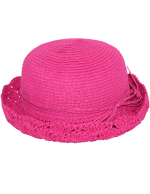 Crochet Brim String Bow Straw Summer Sun Hat