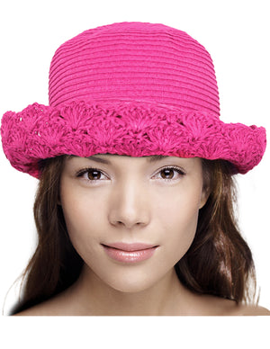 Crochet Brim String Bow Straw Summer Sun Hat