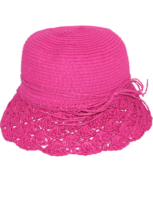 Crochet Brim String Bow Straw Summer Sun Hat