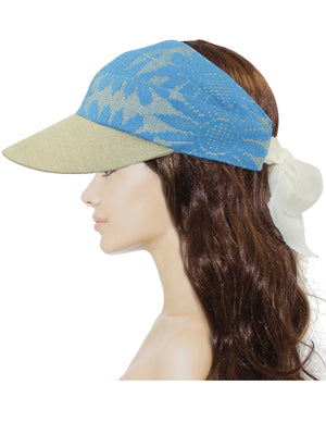 Fancy Lace Covered Visor Sun Hat with Ribbon Tie