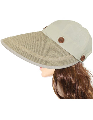 Two in One Wide Straw Brim Visor Summer Sun Cap