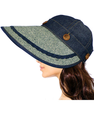 Two in One Wide Straw Brim Visor Summer Sun Cap