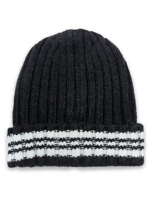 Men's Knit Beanie, Soft & Warm Hat, Stripe, Black