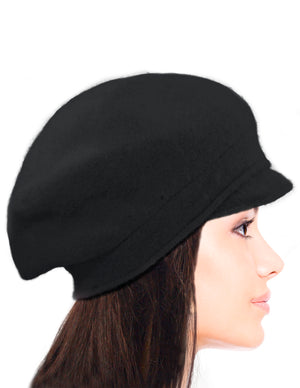 Reversible Wool Beret Hat - Flower Accented