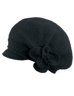 Reversible Wool Beret Hat - Flower Accented