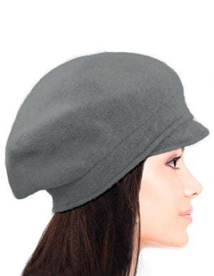 Reversible Wool Beret Hat - Flower Accented