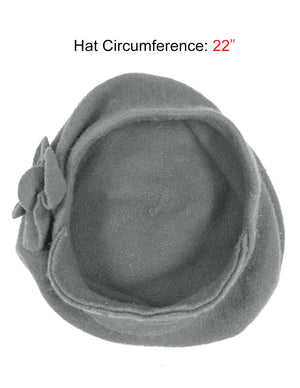 Reversible Wool Beret Hat - Flower Accented
