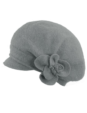 Reversible Wool Beret Hat - Flower Accented