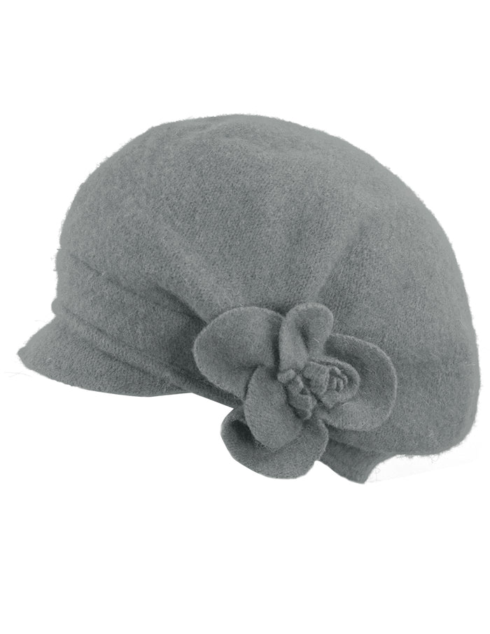 Reversible Wool Beret Hat - Flower Accented