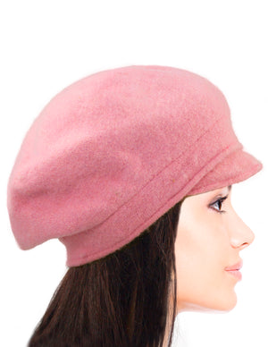 Reversible Wool Beret Hat - Flower Accented