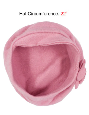 Reversible Wool Beret Hat - Flower Accented