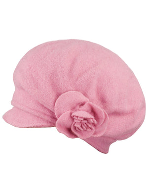 Reversible Wool Beret Hat - Flower Accented