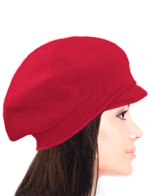 Reversible Wool Beret Hat - Flower Accented