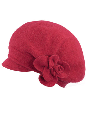 Reversible Wool Beret Hat - Flower Accented