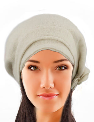 Reversible Wool Beret Hat - Flower Accented