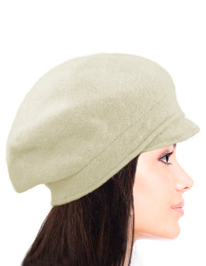 Reversible Wool Beret Hat - Flower Accented