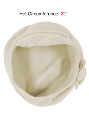 Reversible Wool Beret Hat - Flower Accented