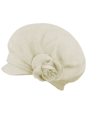 Reversible Wool Beret Hat - Flower Accented