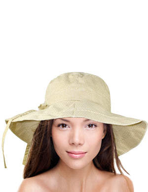Gingham Wide Brim Bucket Summer Sun Hat